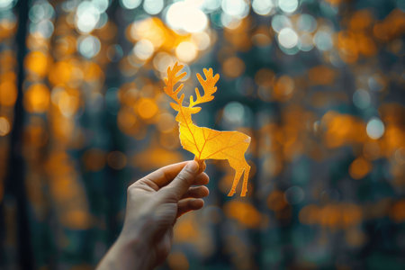 nature art of leaf carved into animal shape showing concept of sustainability and environmental conservation. aigx04の素材