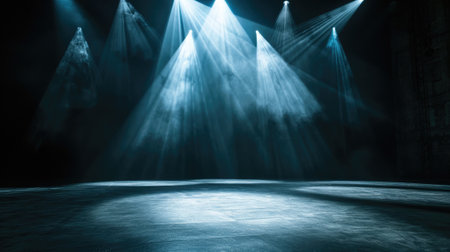 The great huge empty space of room with many spotlight that shine the light to the floor and reflected to the large huge room that looks like some sort of the dancing or acting training room. AIGX03.の素材