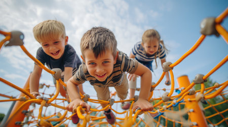 A group of young girls enjoying leisure time on a playground, having fun under the sky and sharing moments of art and recreation in the city. AIG41の素材