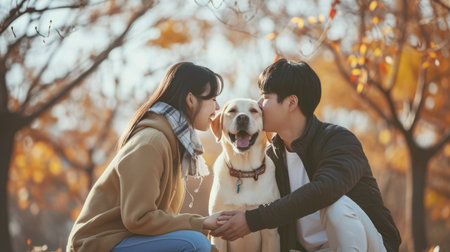 playful dog and its owner in nature outdoor , healthy lifestyle pragmaの素材