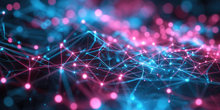 The neon bright sphere shape object that has been connected with the link of the bright line that portray the connection between each sphere to something similar like a network or connection. AIGX03.の素材