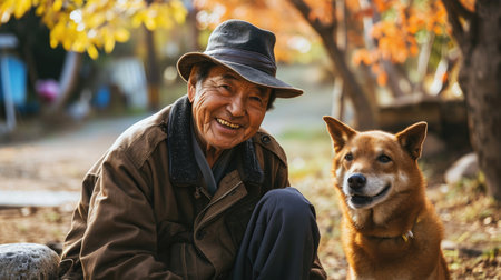 playful dog and its owner in nature outdoor , healthy lifestyle pragmaの素材