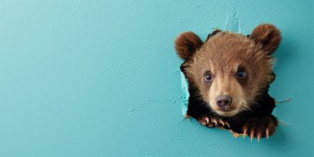 Close up view picture of the hollow blue hole on the the wall that show the bear stay inside the wall that has been made from some material yet still can be break to look through other side. AIGX03.の素材