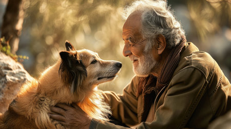 playful dog and its owner in nature outdoor , healthy lifestyle pragmaの素材