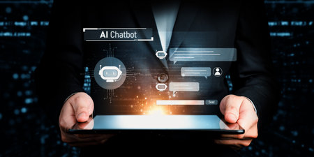 Human interact with AI artificial intelligence virtual assistant chatbot in concept of AI artificial...