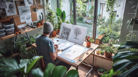 A young girl paints on an easel in an art class, surrounded by her peers, fostering creativity and artistic expression. AIG41の素材