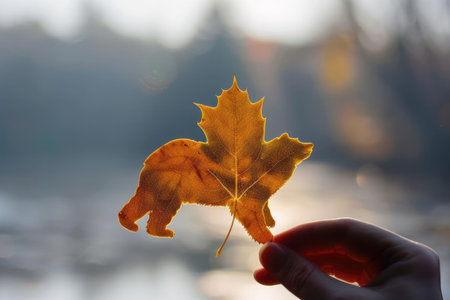 nature art of leaf carved into animal shape showing concept of sustainability and environmental conservation. aigx04の素材