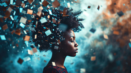 The picture that about the human face with different facial expression with colourful blowing effect near their head that can be portrayed feeling when they received too much the information. AIGX03.の素材