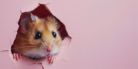 Close up view picture of the hollow pink hole on the the wall that show the hamster stay inside the wall that has been made from some material yet still can break to look through other side. AIGX03.の素材