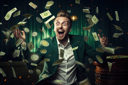 Lucky person win big jackpot from gambling in casino in concept of luck, betting and casino entertainment comelinessの素材