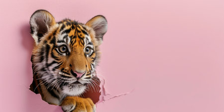 Close up view picture of the hollow pink hole on the the wall that show the tiger stay inside the wall that has been made from some material yet still can be break to look through other side. AIGX03.の素材