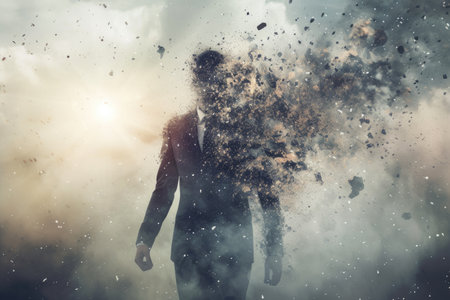 Technology disruption and job replacement concept caused by harmful technological transformation affecting the economic and workforce demands. A man profession is obsolete. AIG41の素材