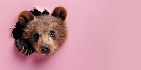 Close up view picture of the hollow pink hole on the the wall that show the bear stay inside the wall that has been made from some material yet still can be break to look through other side. AIGX03.の素材