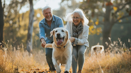 playful dog and its owner in nature outdoor , healthy lifestyle pragmaの素材