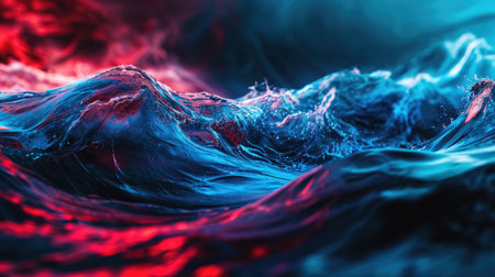 The abstract picture of the colourful liquid that has been mixing with blue and red colour and form the beautiful colour wave that cannot be found anywhere in the nature but made by a human. AIGX01.の素材