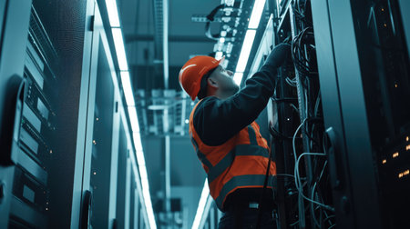 A man works on server in data center AIG41の素材