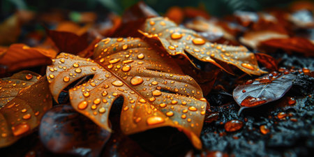 The picture of nature that focused to the gold leaf from tree in the forrest that stay on ground and got illuminated with the bright light of sunlight in the summer or spring time of the year. AIGX03.の素材