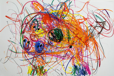 The hand drawing colourful picture of the pig that has been drawn by the colored pencil, crayon or chalk on the white blank background that seem to be drawn by the child that willing to draw. AIGX01.の素材