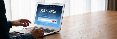 Online job search on modish website for worker to search for job opportunities on the recruitment internet networkの写真素材