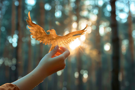 nature art of leaf carved into animal shape showing concept of sustainability and environmental conservation. aigx04の素材