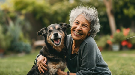 playful dog and its owner in nature outdoor , healthy lifestyle pragmaの素材