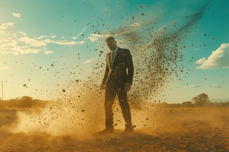 Technology disruption and job replacement concept caused by harmful technological transformation affecting the economic and workforce demands. A man profession is obsolete. AIG41の素材