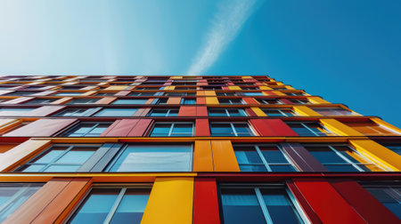 The colourful structure under the bright clear blue sky with the ray of light from brightest sun that cover most part of the building but even that the structure still left some the shadow. AIGX03.の素材