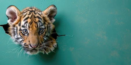 Close up view picture of the hollow green hole on the the wall that show the tiger stay inside the wall that has been made from some material yet still can be break to look through other side. AIGX03.の素材