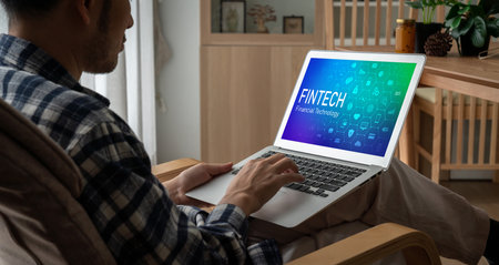 Fintech financial technology software for modish business to analyze marketing strategyの写真素材