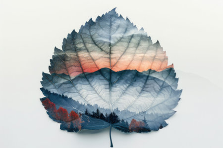leaf double exposure with beautiful nature background showing concept of sustainability and environmental conservation. aigx04の素材