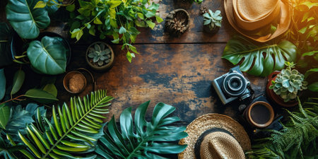 The picture of nature that focused to the green leaf from tree in the forrest that stay on ground and got illuminated with bright light of a sunlight in the summer or spring time of the year. AIGX03.の素材