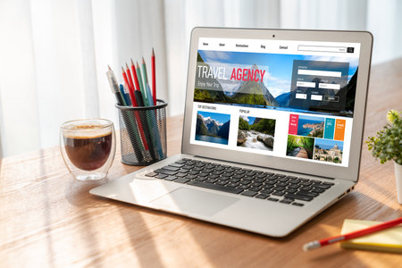 Online travel agency website for modish search and travel planning offers deal and package for flight , hotel and tour bookingの写真素材