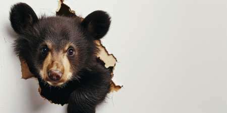 Close up view picture of the hollow white hole on the the wall that show the bear stay inside the wall that has been made from some material yet still can be break to look through other side. AIGX03.の素材