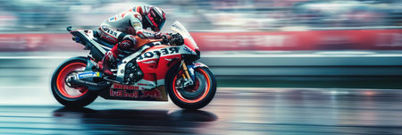 Super motorbike racing on the circuit track while driving at high speed and accelerating at full power AIG44の素材