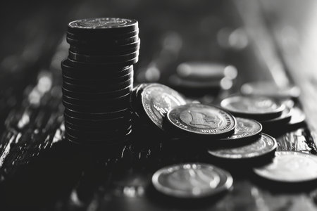 Economic downturn, debt crisis and market crash concept shown by shattering coins AIG41の素材