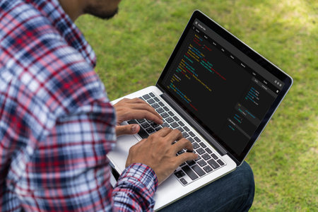 Software development programming on computer screen for modish application and program codingの写真素材