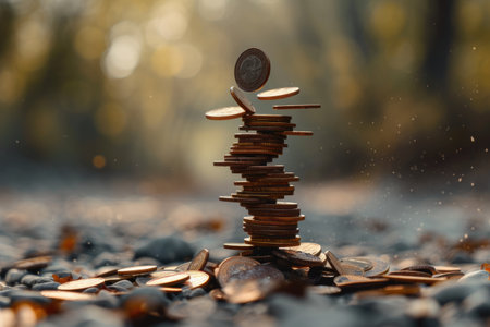 Economic downturn, debt crisis and market crash concept shown by shattering coins AIG41の素材