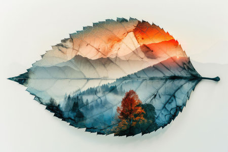 leaf double exposure with beautiful nature background showing concept of sustainability and environmental conservation. aigx04の素材
