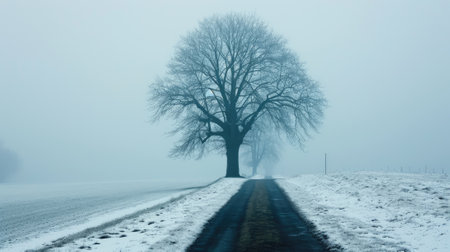 The picture of the single tree that has been covered with white snow in the middle of the empty snow land in the winter season and light from the sun can make everything bright clear on land. AIGX03.の素材