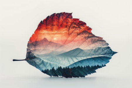 leaf double exposure with beautiful nature background showing concept of sustainability and environmental conservation. aigx04の素材