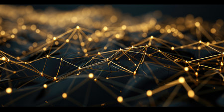 The golden bright sphere shape object that has been connected with the link of the bright line that portray the connection between each sphere to something similar like network or connection. AIGX03.の素材