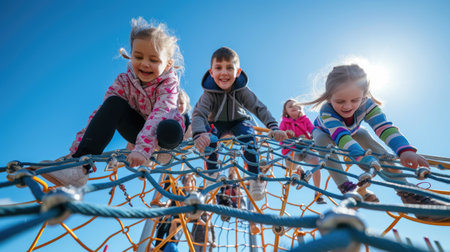 A group of young girls enjoying leisure time on a playground, having fun under the sky and sharing moments of art and recreation in the city. AIG41の素材