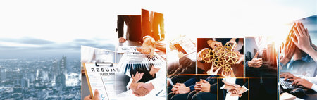 Teamwork and human resources HR management technology concept in corporate business with people...