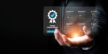 Business person secures product certification, marking a key achievement. Demonstrates commitment to...