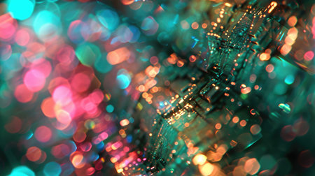 The abstract green pink picture of solid shape object forming together to become strong material and reflective to the bright light that has been shine to the reflective solid shape material. AIGX01.の素材