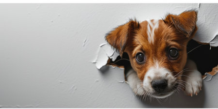 Close up view picture of the hollow white hole on the the wall that show the dog stay inside the wall that has been made from some material yet still can be break to look through other side. AIGX03.の素材