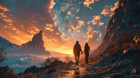 The view of the traveler of couple human that has traveling to the various place on the land but yet it looks like couple still trying to find something to be next target of the exploration. AIGX03.の素材