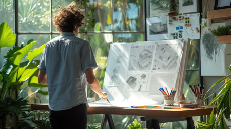 A young girl paints on an easel in an art class, surrounded by her peers, fostering creativity and artistic expression. AIG41の素材