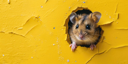 Close up view picture of the hollow yellow hole on the the wall that show the hamster stay inside the wall that has been made from some material yet still can break to look through other side. AIGX03.の素材
