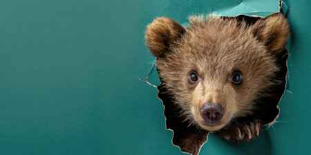 Close up view picture of the hollow green hole on the the wall that show the bear stay inside the wall that has been made from some material yet still can be break to look through other side. AIGX03.の素材
